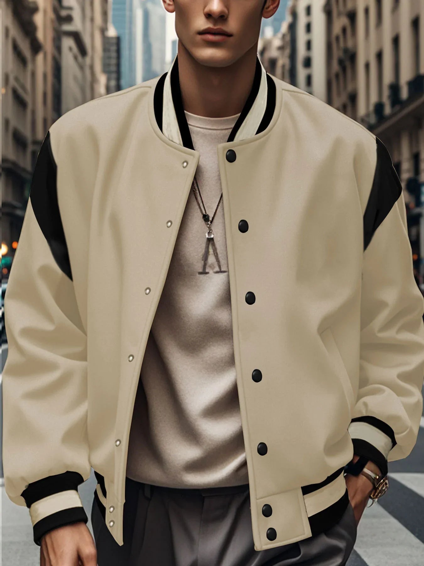 Wool cardigan with buttoned buttons baseball jacket