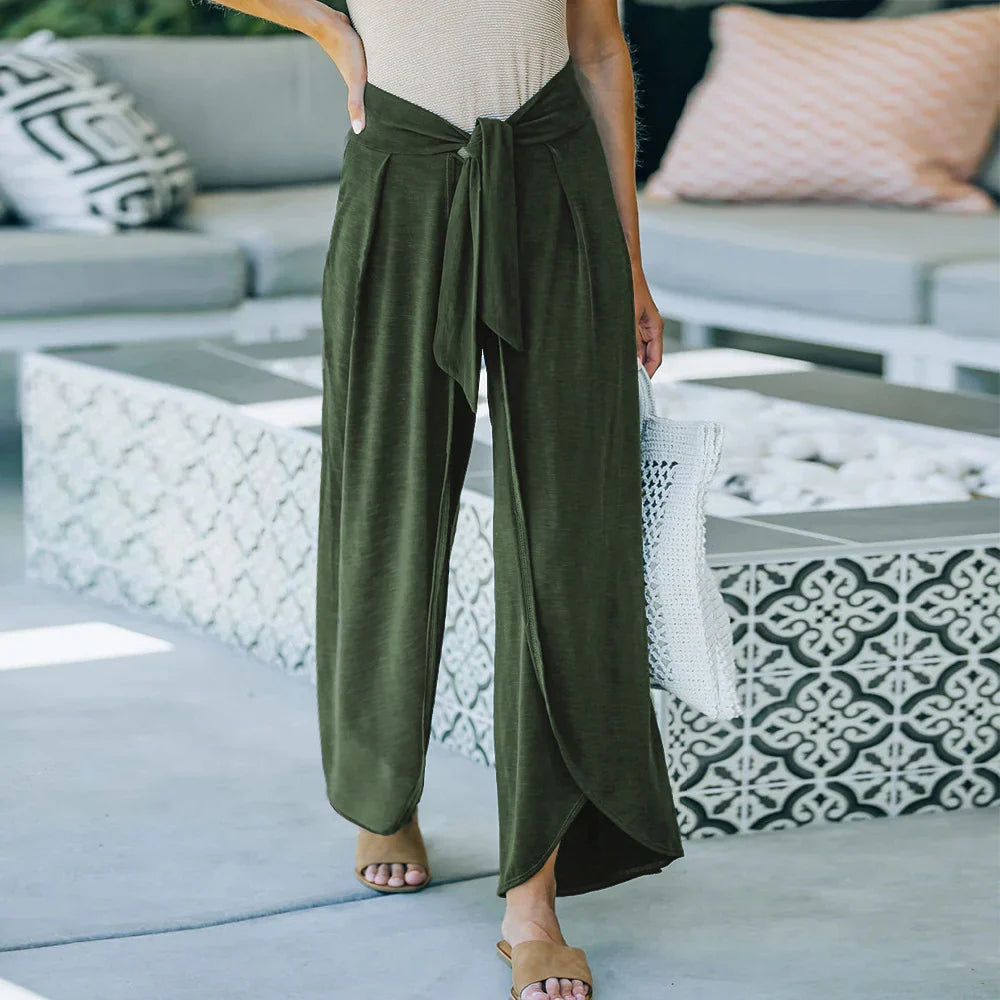 New Casual Pants Knitted Lace-Up Fashion Solid Color