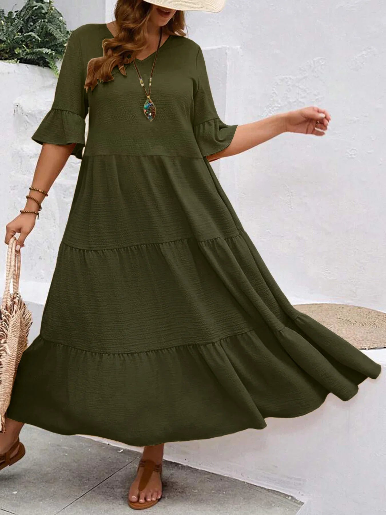 New Model V-Neck Splicing Multi-Color Multi-Code Long Large-Size Dress