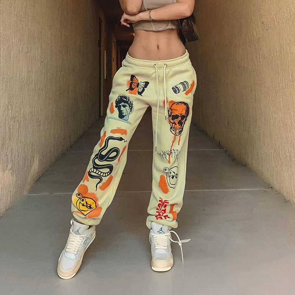 Women'S Cross-Border New Loose Printed Pattern Pocket Thickened Casual Pants