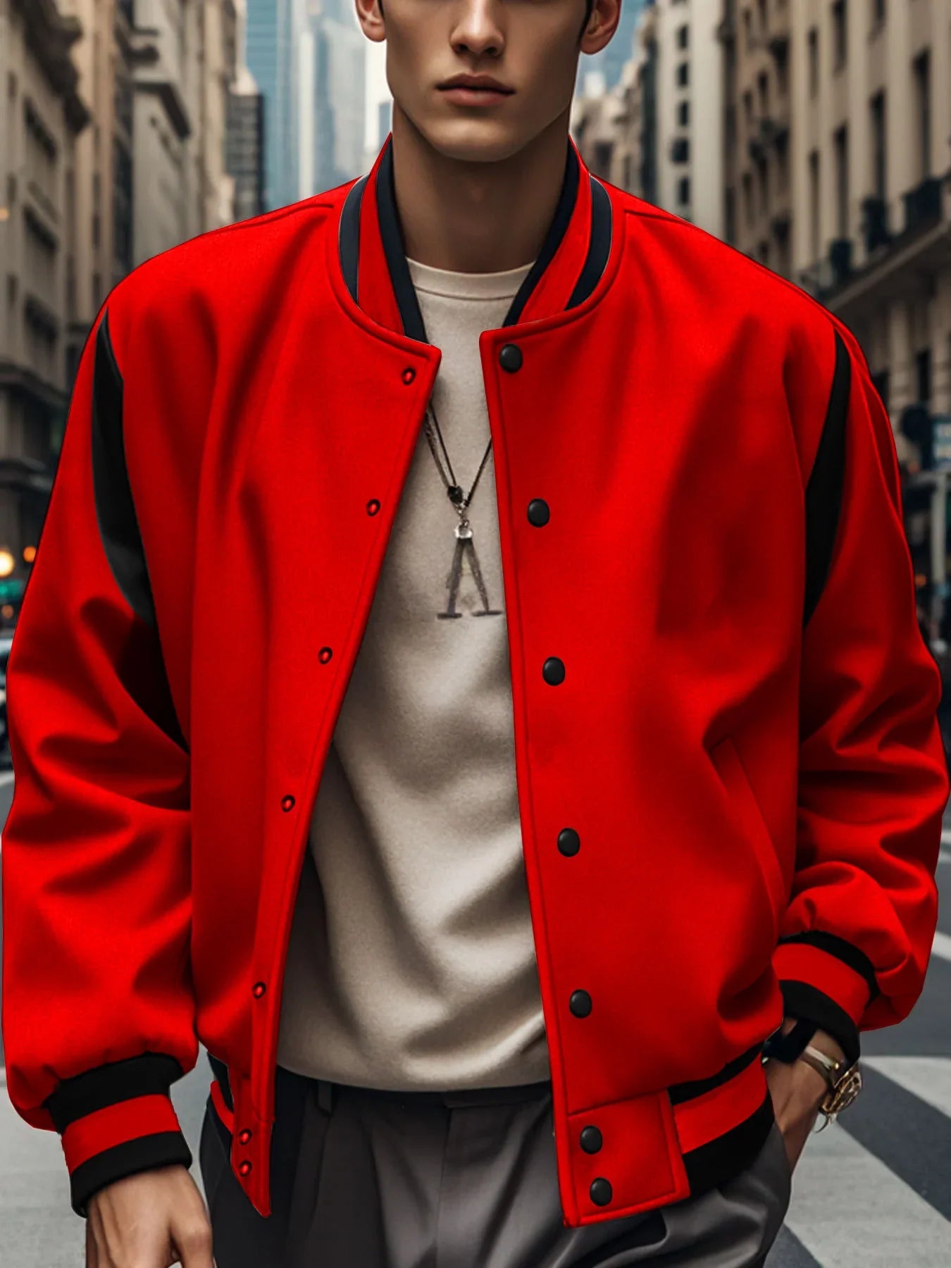 Wool cardigan with buttoned buttons baseball jacket