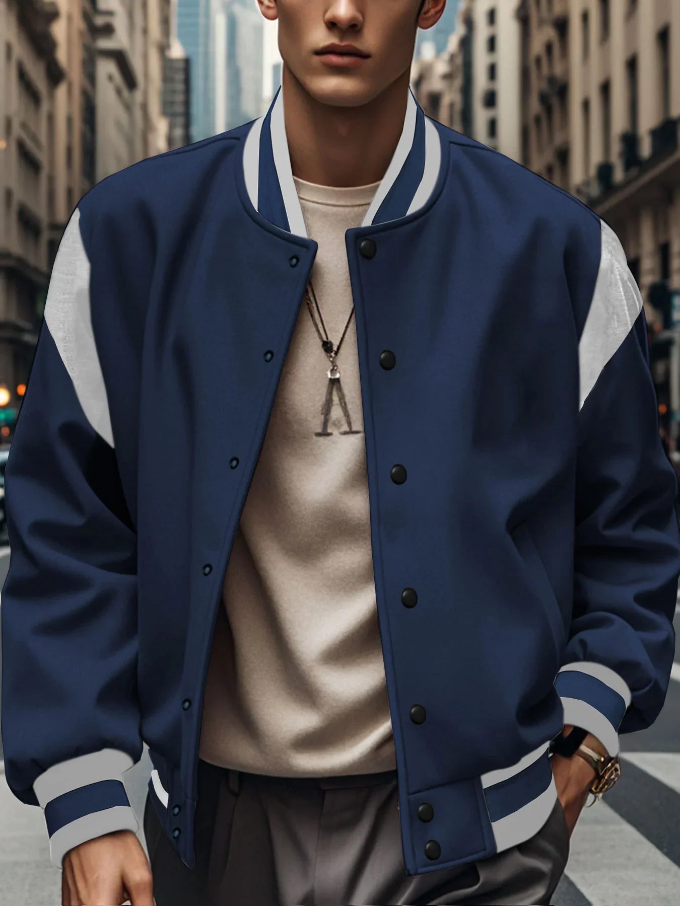 Wool cardigan with buttoned buttons baseball jacket