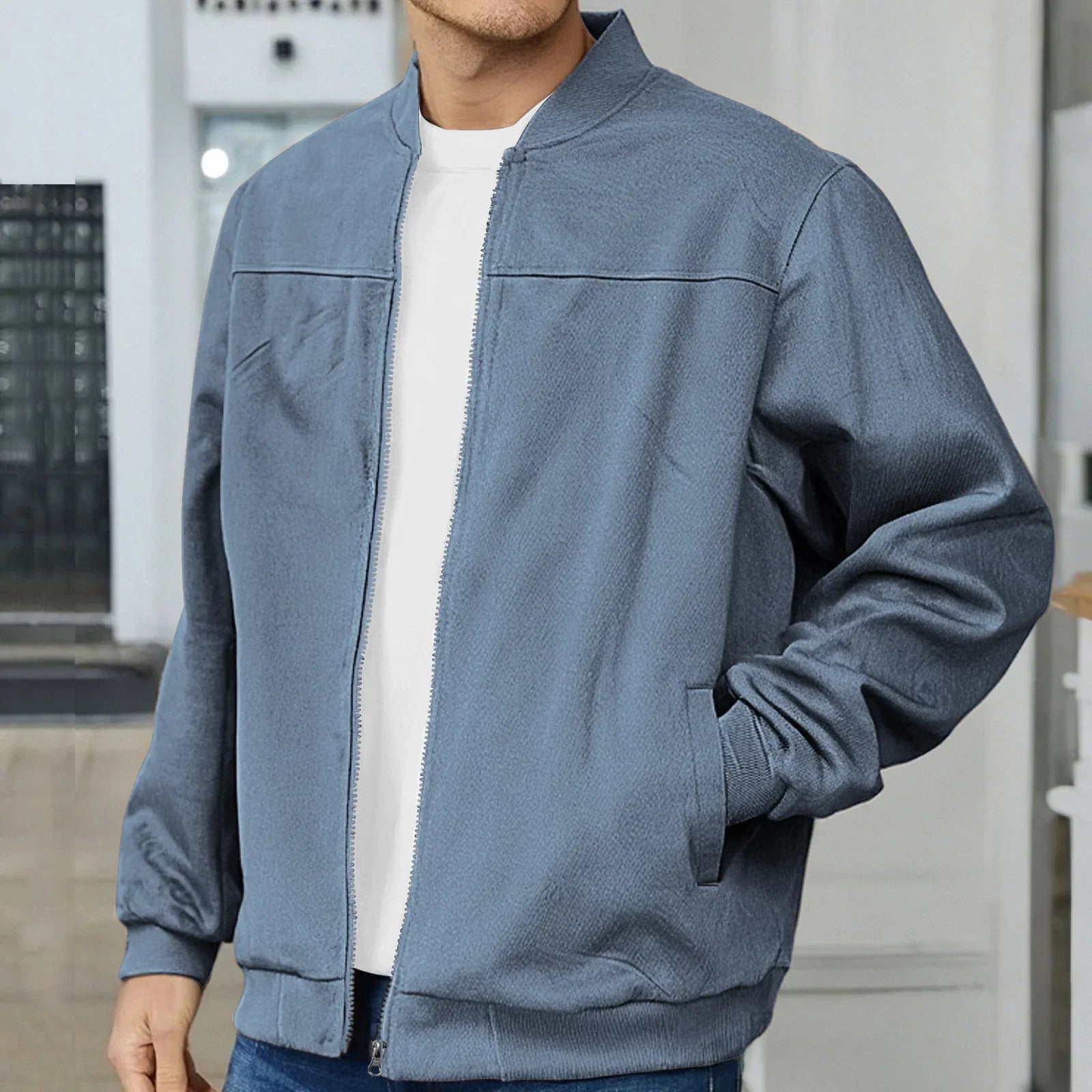Suede solid-color men's zipper jacket