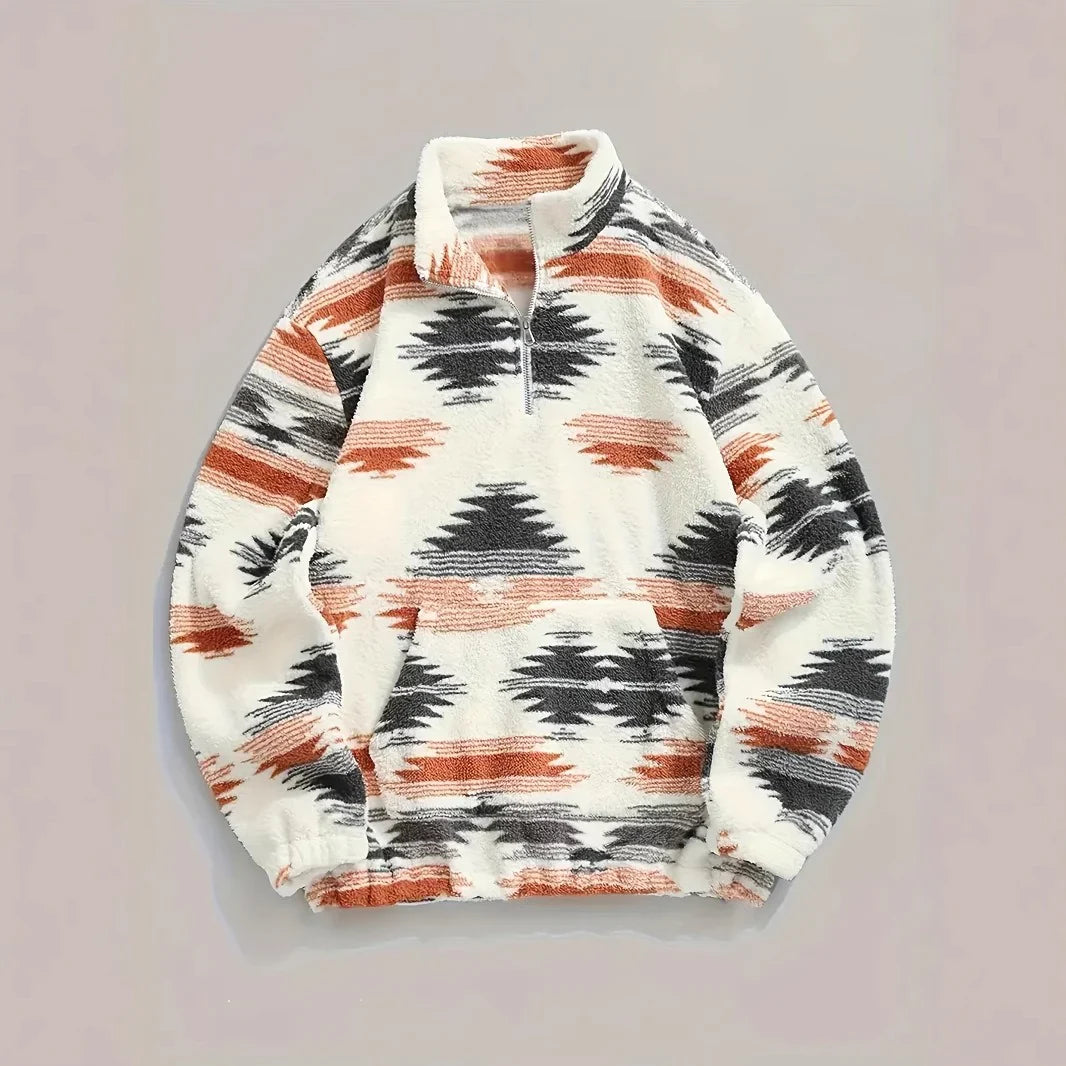 Zipper Plush Sweatshirt Top For Women